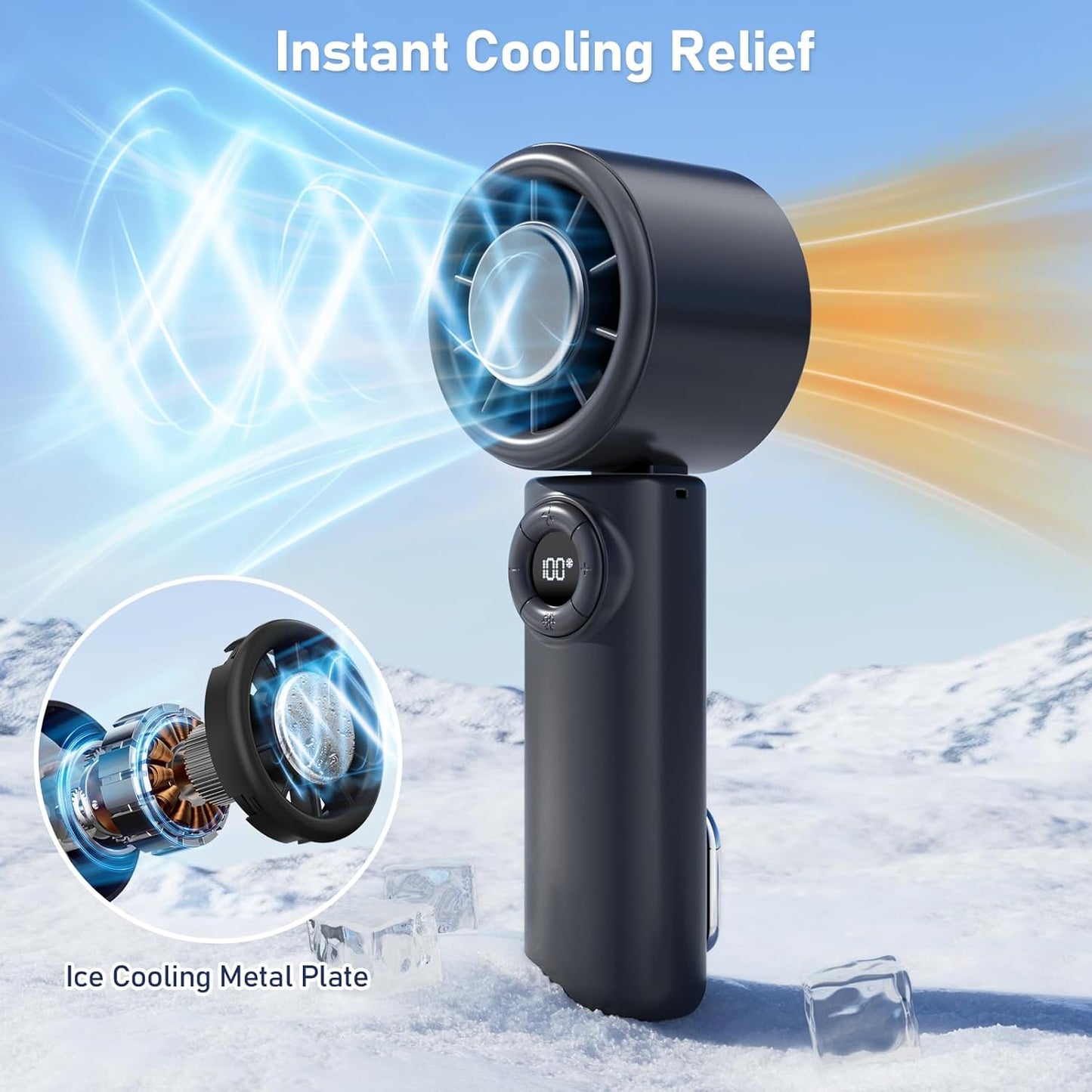 TurboCool™ Handheld Ice Cooling Fan – 4000mAh Rechargeable, Foldable & Ultra-Fast
