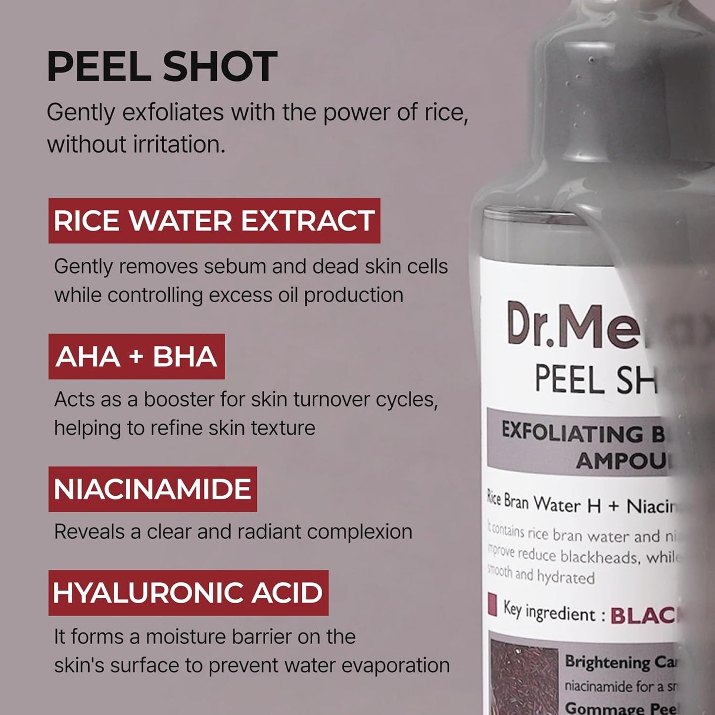 Dr. Melaxin Rice Exfoliating Essence Moisturizing Peel Shot White And Black Soften Serum Gentle Exfoliation Korean Skin Care