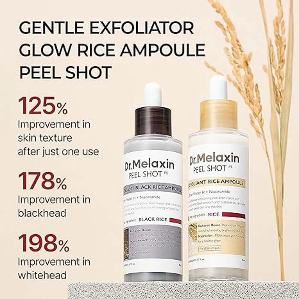 Dr. Melaxin Rice Exfoliating Essence Moisturizing Peel Shot White And Black Soften Serum Gentle Exfoliation Korean Skin Care