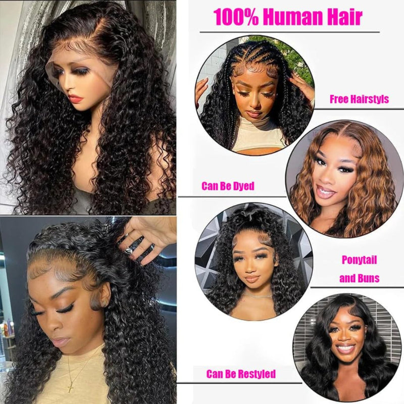 Deep Wave HD Lace Front Wig – 13x6 Human Hair, 180% Density, Glueless Pre-Plucked Natural Look