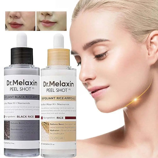 Dr. Melaxin Rice Exfoliating Essence Moisturizing Peel Shot White And Black Soften Serum Gentle Exfoliation Korean Skin Care