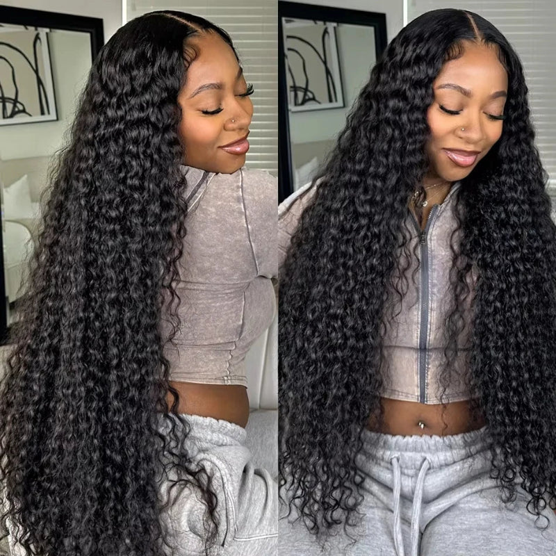 200% Density Brazilian Human Hair Lace Front Wig-Deep Kinky Curly Wave HD Lace Frontal Wig with Pre-Plucked Baby Hair