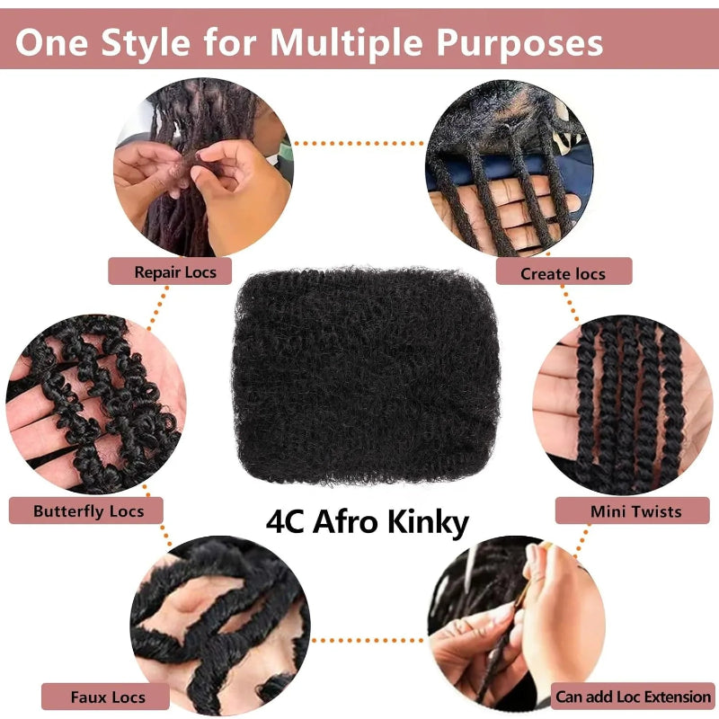 4C Afro Kinky Bulk Human Hair Extensions No Weft 30 Brazilian Remy Bulk for Locs Micro Twist Braiding Hair