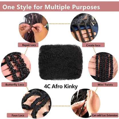 4C Afro Kinky Bulk Human Hair Extensions No Weft 30 Brazilian Remy Bulk for Locs Micro Twist Braiding Hair